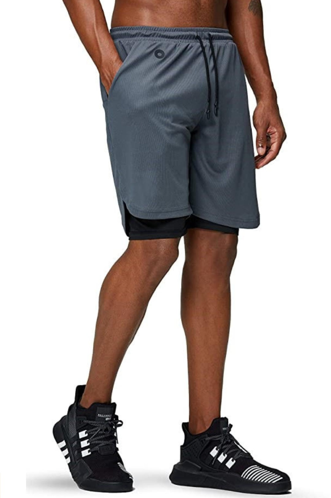 2in1 Gym Shorts with Compression Tights - M / GREY