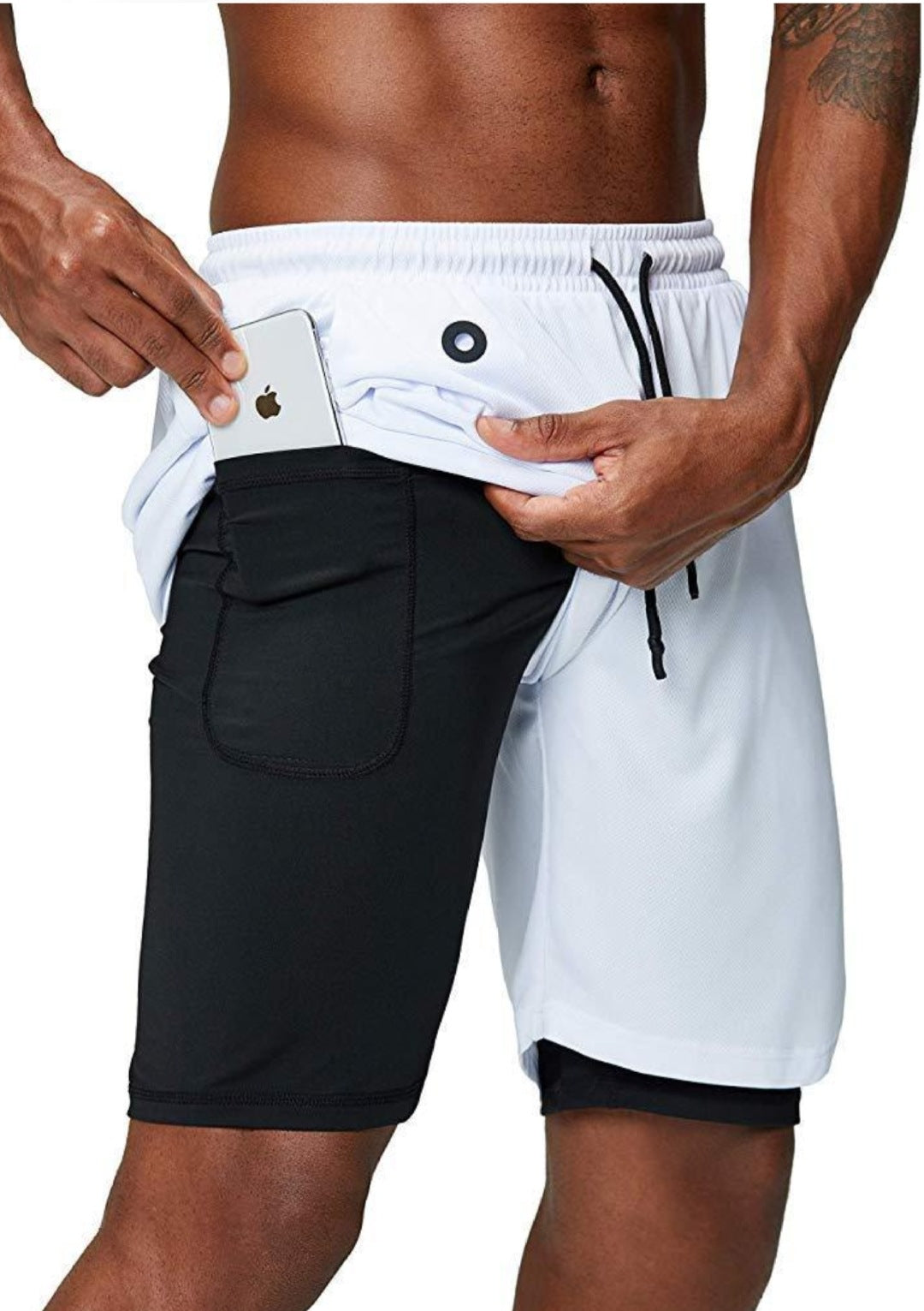 2in1 Gym Shorts with Compression Tights - M / WHITE